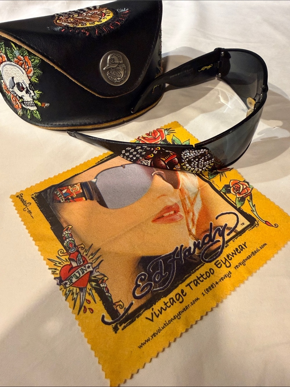 Ed Hardy Black Sunglasses with Crystal Stud Accents